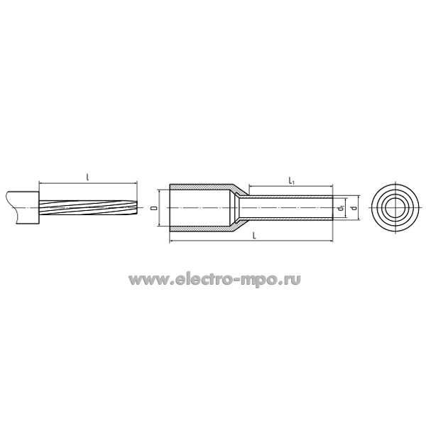 Наконечник 79447 НШВИ 4,0-12 медный 4,0мм2 втулочный изолированный на 1 ...