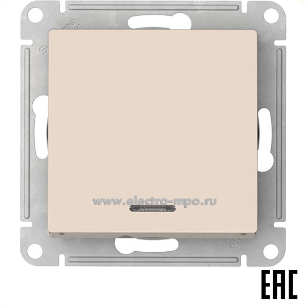 Ю52. Механизм AtlasDesign ATN000213S выключателя 1 кл. с подсветкой безвинт. зажим. с/п бежевый (SE)