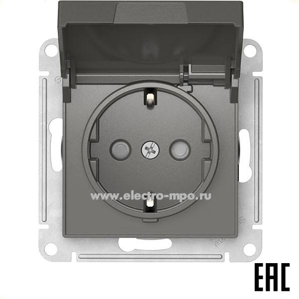 Ю52. Механизм AtlasDesign ATN000946S розетки "евро" со шторками и крышкой безвинт. зажим. с/п сталь (SE)