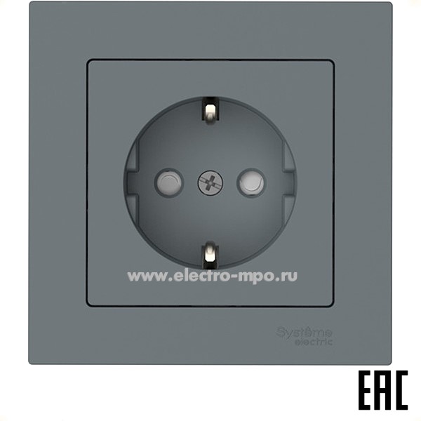 Ю52. Розетка AtlasDesign ATN000744S "евро" со шторками безвинт. зажим. с/п грифель (Systeme Electric)