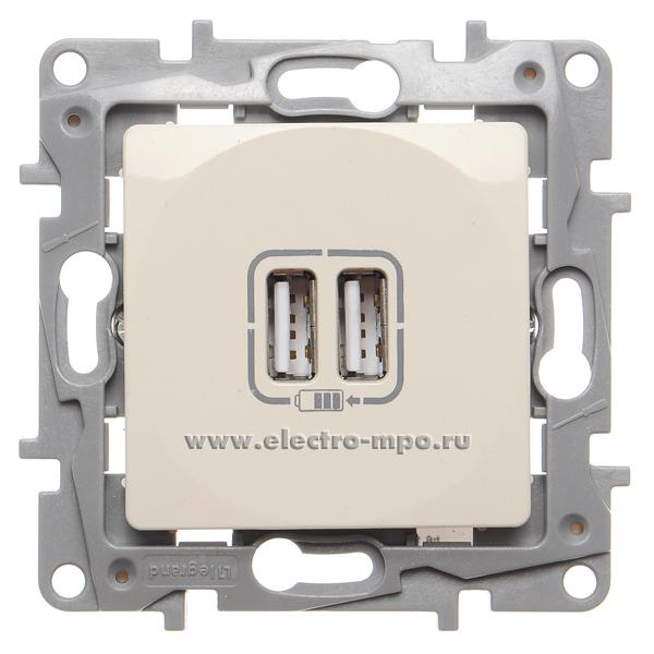 Ю2575. Механизм Etika 672394 розетки 2хUSB тип А 5В 2400мА 2 выхода с/п бежевый (Legrand/Daccord)