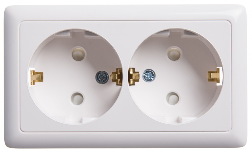 Р01. Розетка ХИТ RA16-239-B "евро" двойная о/п со шторками белая (Systeme Electric)