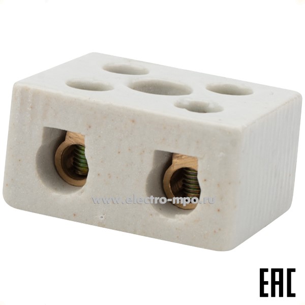 К47. Клемма керамическая 07-6224 винтовая КВ 16мм2 2 пары контактов с крепежным отверстием (Rexant)