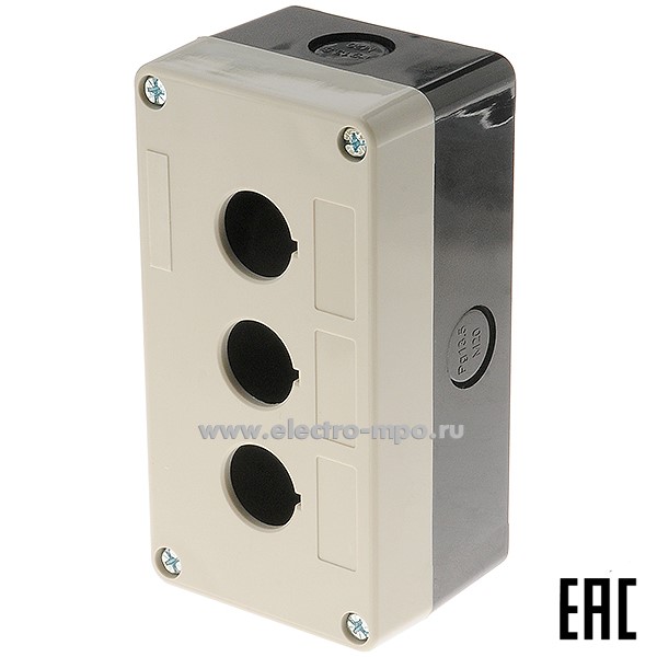 А5166. Корпус кнопочного поста PB-BK03G 3 поста пластмассовый черно-серый без кнопок IP65 (Plastim)