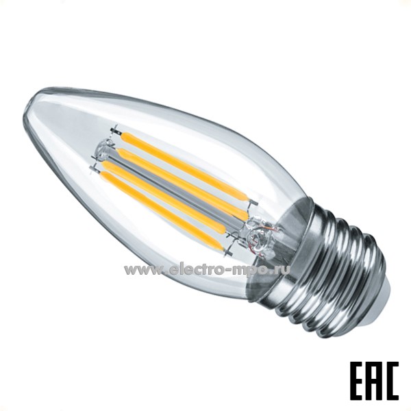 Л00. Лампа 4Вт FILAMENT 14005 NLL-F-C35-4-230-2.7K-E27 400Лм 2700К LED "свеча" т/б свет (Navigator)