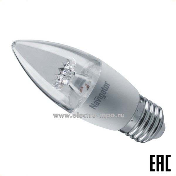 Л03. Лампа 7Вт 71851 NLL-C37-7-230-4K-Е27-CL 525Лм 4000К LED с линзой "свеча" х/б свет (Navigator)