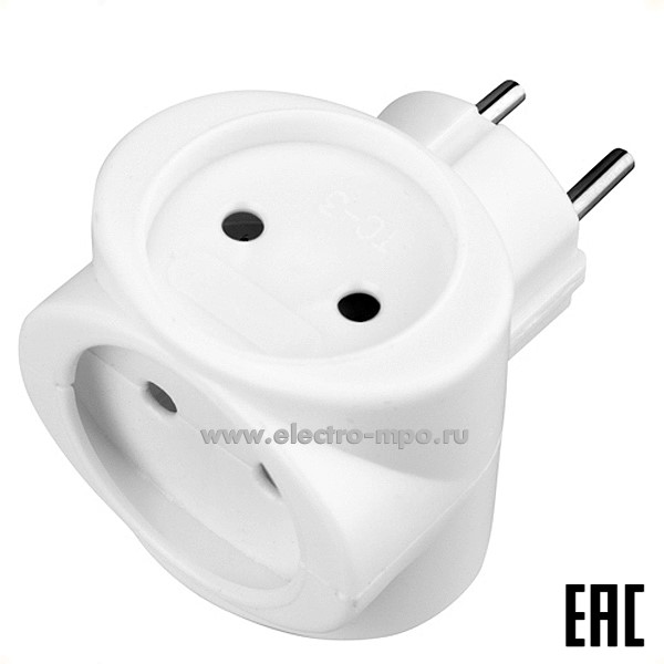 Р43. Тройник 11-1064 электрический 6А б/з белый 220В (Rexant)