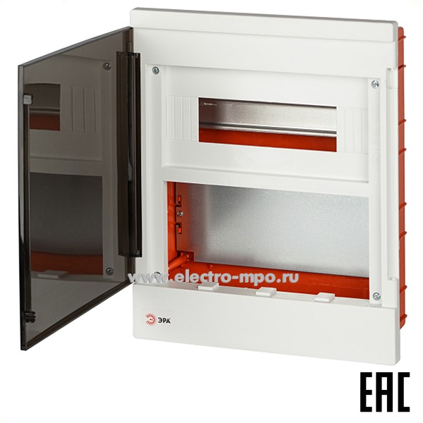 Е04. Бокс Б0059316 ЩРСВ-П-12 bs-12f белый на 12 модулей и мультимедиа прозрачная дверь IP40 (ЭРА)