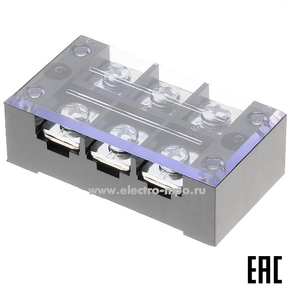 К4865. Блок ТВ-4503 клеммный 3 пары винтовых клемм 4,0 кв.мм с прозр. крышкой (Электромонтаж)