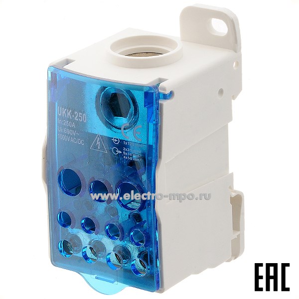 Э2193. Распределительный блок UKK-250 1 полюс 250А 1 шина 12 присоединений (Электромонтаж)
