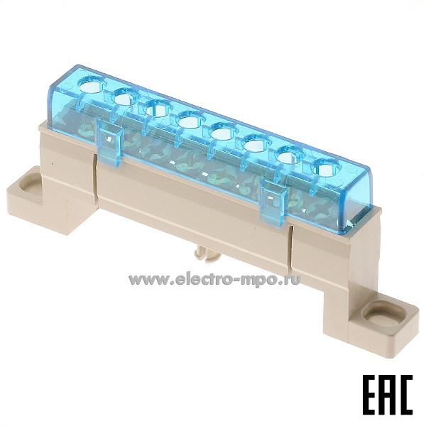 Э1855. Шина BC-8A08 ноль на поверхность на 8 присоединений латунь 100А (Электромонтаж)