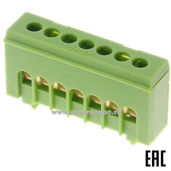 Э1845. Шина BBT-1-07 GREEN ноль на DIN-рейку на 7 присоединений латунь 100А (Электромонтаж)