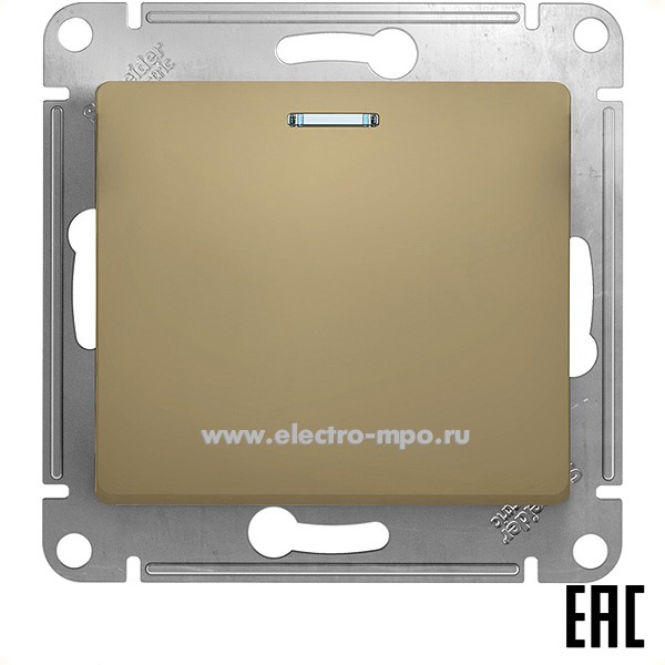 Ю1068. Механизм Glossa GSL000463 переключателя 1кл. с подсветкой с/п титан (Systeme Electric)