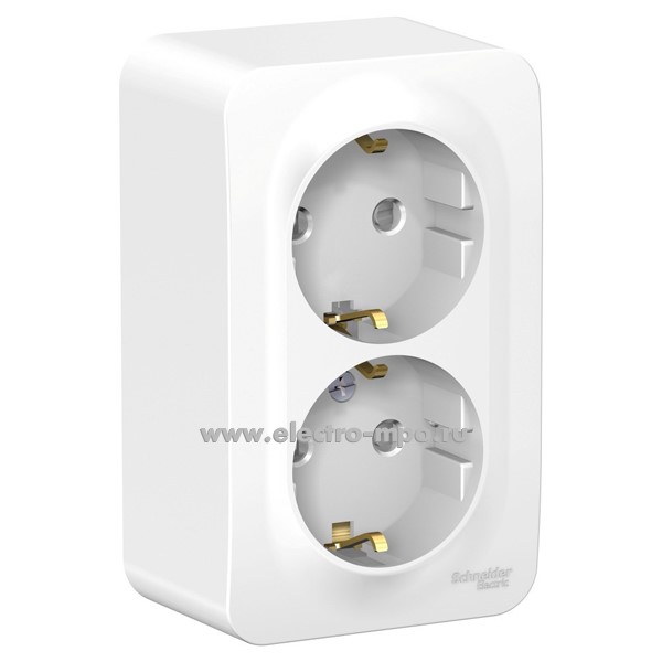Ю45. Розетка Blanca BLNRA011221 двойная "евро" со шторками о/п с металлической пластиной белая (Systeme)