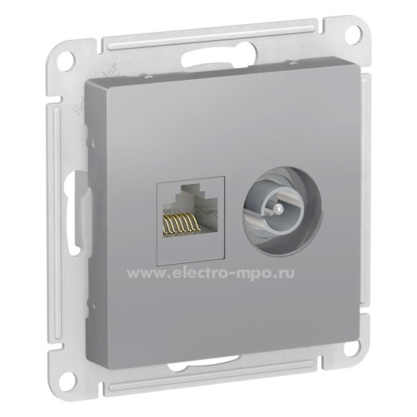 Ю4787. Механизм AtlasDesign ATN000989 TV розетки + RJ45 5e с/п сталь (Systeme Electric)