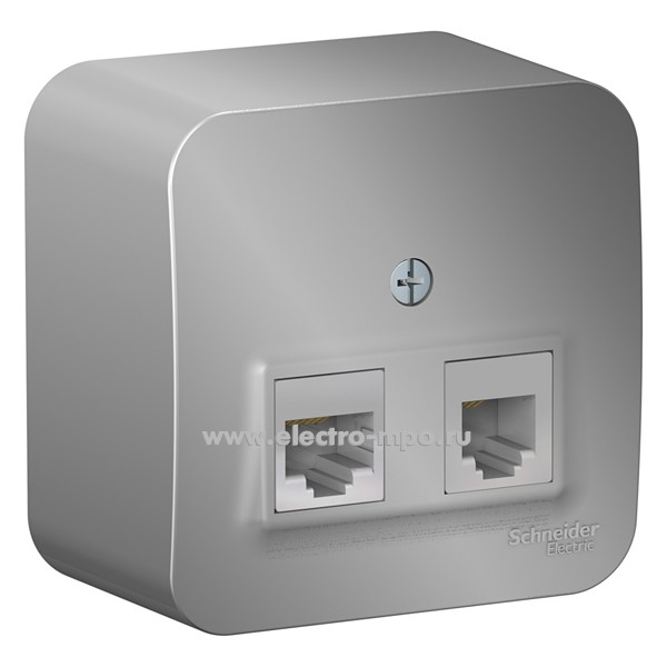 Ю46. Розетка Blanca BLNIA045111 комп + телеф 2 входа RJ45 5e +RJ11 о/п алюминий (Systeme Electric)