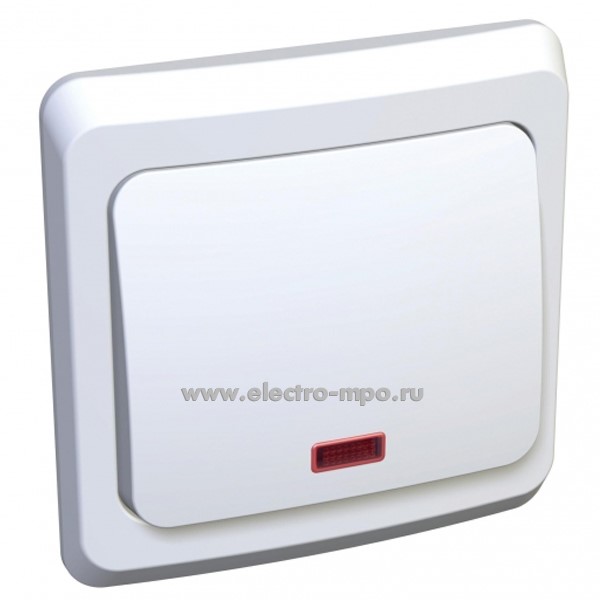 Ю48. Выключатель Этюд КC10-002B 1кл. кнопочный с подсветкой с/п белый (Systeme Electric)