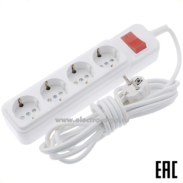 Р5120. Удлинитель У10-282 3.5м 3,5 метра 4 розетки "евр" 10А с выкл. белый (Светоприбор)