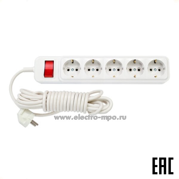 Р5122. Удлинитель У10-286 3.5м 3,5 метра 5 розетки "евр" 10А с выкл. белый (Светоприбор)