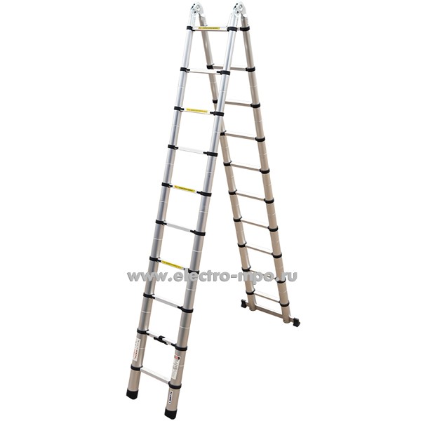 В6029. Лестница DTLH 3.1 телескоп. алюм. с шарниром 2 секции (3.1+3.1м) 10+10ступ. (Алюмет)