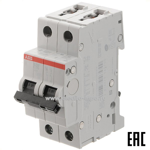 К6126. Автоматический выключатель S202 C10А/2п/ 6,0кА на Din-рейку 2CDS252001R0104 C10 (АВВ)