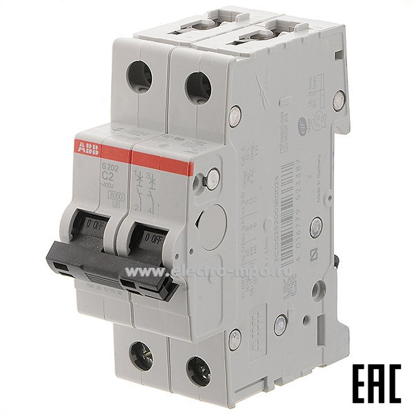 К6121. Автоматический выключатель S202 C2А/2п/ 6,0кА на Din-рейку 2CDS252001R0024 C2 (АВВ)