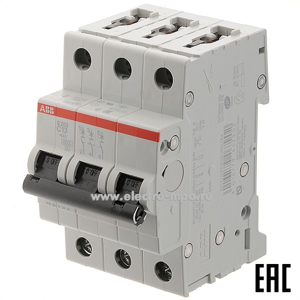 К6144. Автоматический выключатель S203 C13А/3п/ 6,0кА на Din-рейку 2CDS253001R0134 C13 (АВВ)