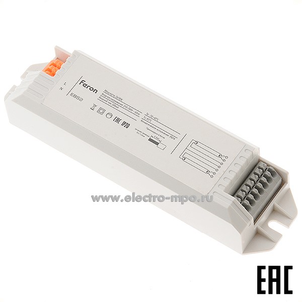 С6322. Дроссель 21522 EB52 электронный для 2-х люминесцентных ламп 2х18Вт Т8 (Feron)