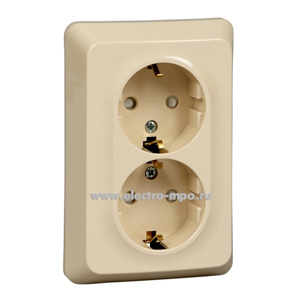 Ю48. Розетка Этюд PC16-108K "евр" двойная со шторками с/п кремовый (Systeme Electric)