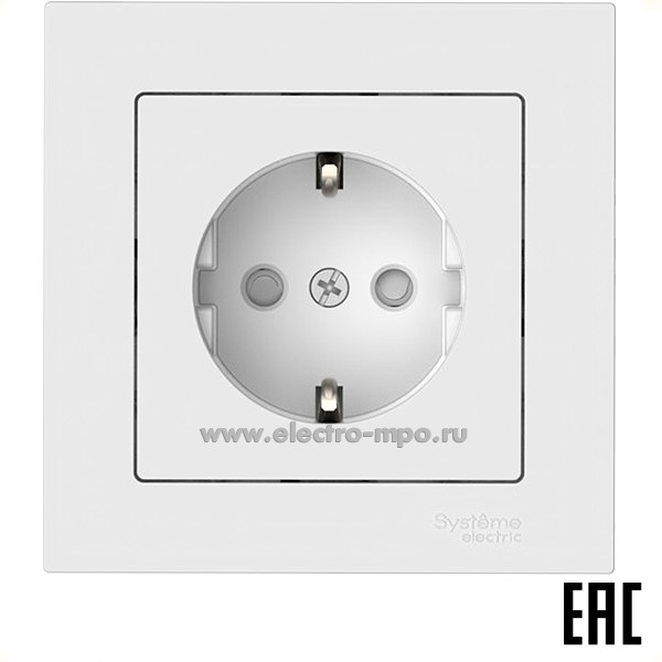 Ю52. Розетка AtlasDesign ATN000144S "евро" со шторками безвинт. зажим. с/п белый (Systeme Electric)