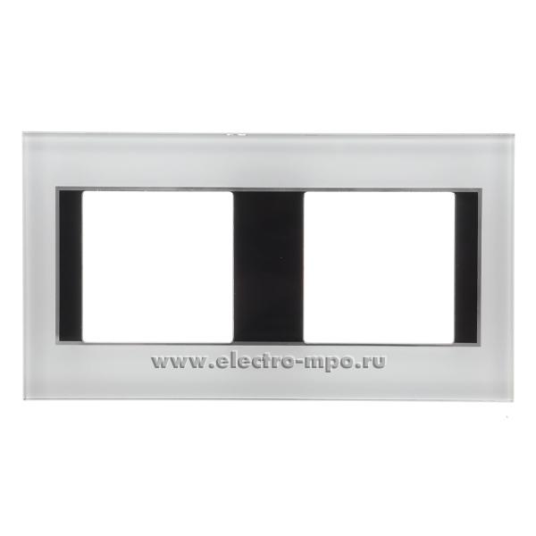 Ю2885. Рамка-2 BingoElec M4-2FWhite белое стекло с чёрными вставками (Электромонтаж)