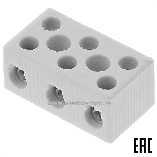 К4777. Клеммник JiNH 3W8H-15A 3P керамический 10 кв.мм 3 пары контактов винтовой 300 град. С (Электромонт