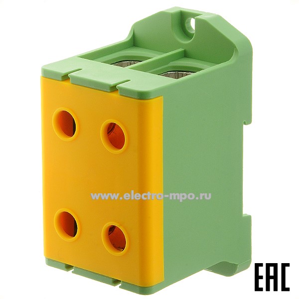 Б7331. Клемма JHT5-150/2-PE жёлто-зелёная двойная 35-150мм2 320А 800В ширина 50мм (Электромонтаж)