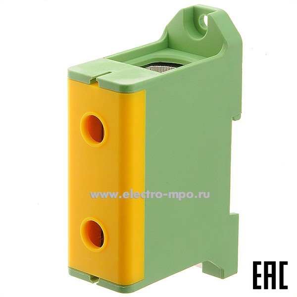 Б7327. Клемма JHT5-150-PE винтовая жёлто-зелёная 35-150мм2 320А 800В ширина 29мм (Электромонтаж)