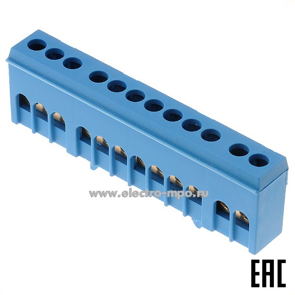 Э1815. Шина JHS02-12 ноль на DIN-рейку на 12 присоединений латунь 100А (Электромонтаж)