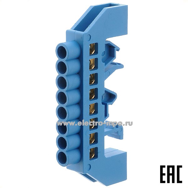 Э1816. Шина JHS03-0609-8 ноль на поверхность на 8 присоединений латунь 100А (Электромонтаж)