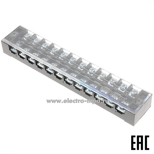 К4847. Блок ТВ-2512 клеммный 12 пар винтовых клемм 2,5 кв.мм с прозр. крышкой (Электромонтаж)