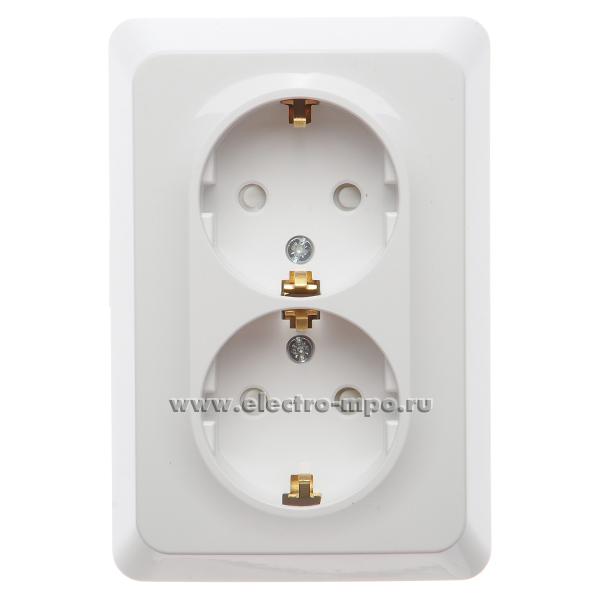 Ю4826. Розетка Этюд РА16-108B "евр" двойная угловая о/п со шторками белая (Systeme Electric)