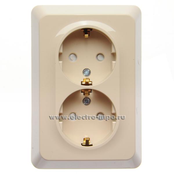 Ю4852. Розетка Этюд РА16-108K "евр" двойная угловая о/п со шторками кремовый (Systeme Electric)