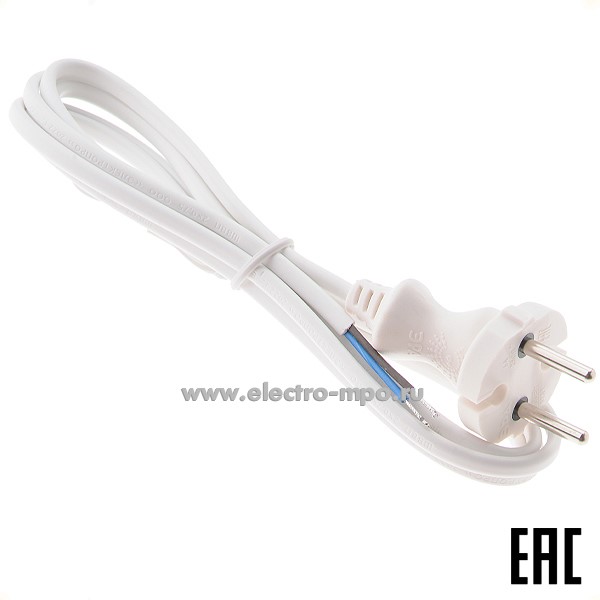 Р5422. Шнур UX-ШВВП-2х0,75-1,8m-W армированный вилкой 1,8м белый Б0051341 (ЭРА)