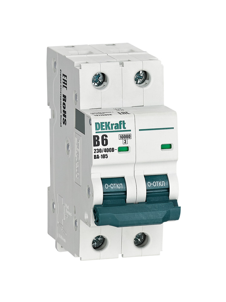 А01. Автоматический выключатель ВА-105 13115DEK 2P 6A х-ка B 10кА (DEKraft)