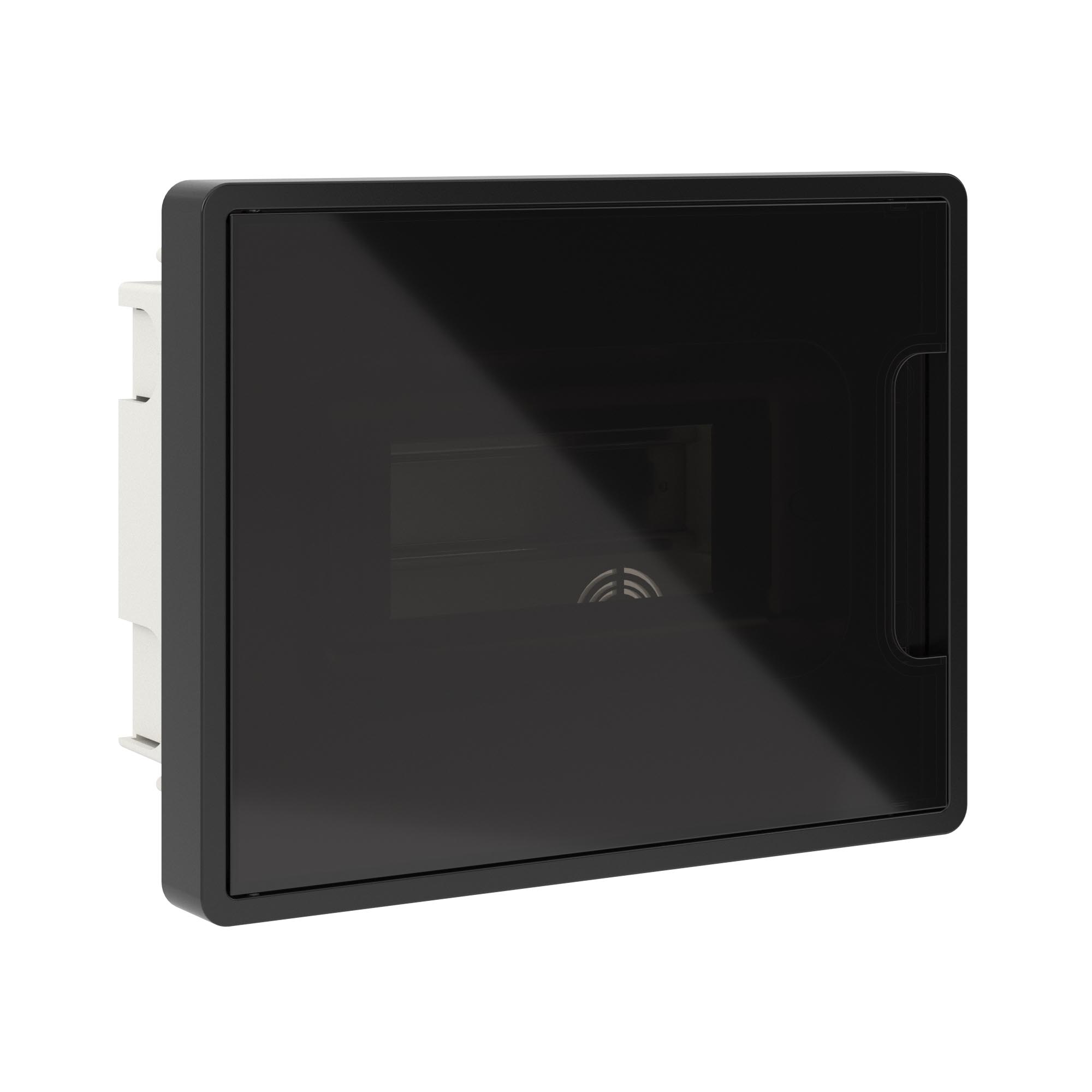 Е10. Щиток F08B1BD 8 мод встраиваемый Фрейм (FRAME), черный, с тонированной дверцей, с 2  шинами  (ДКС)