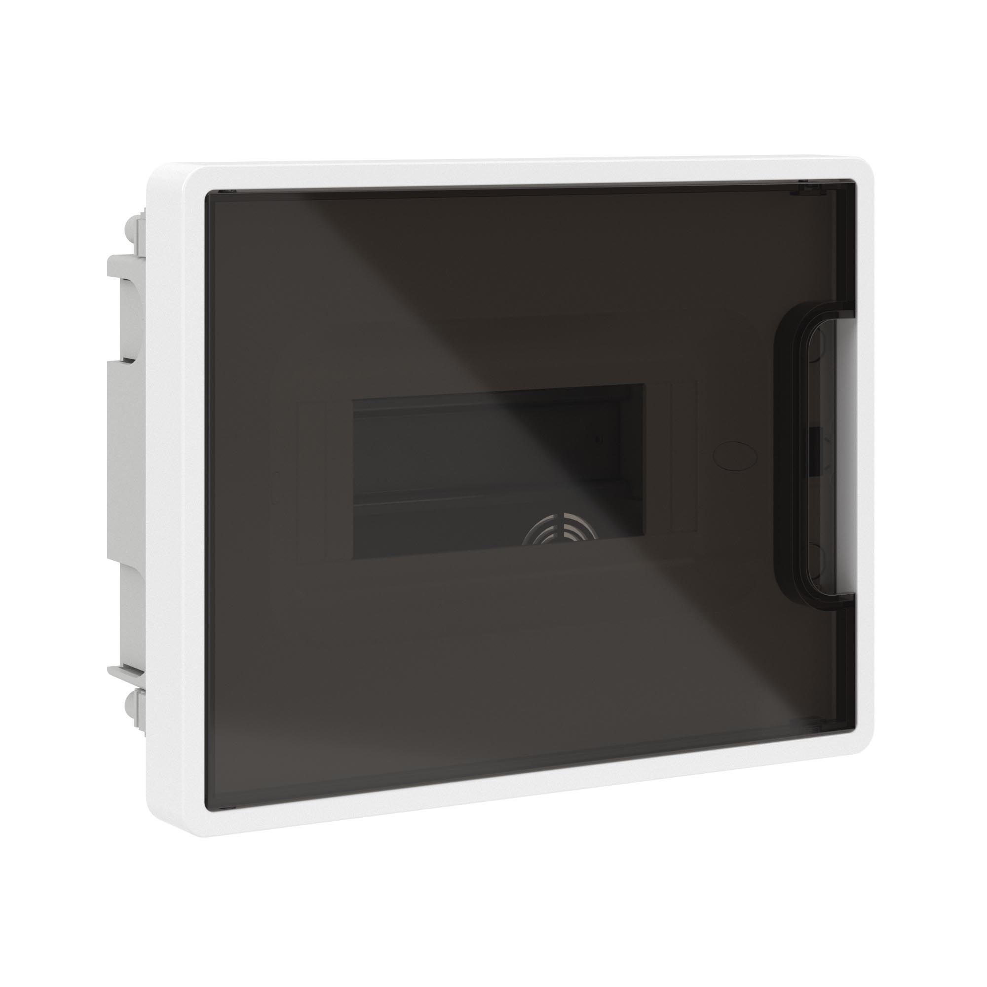 Е10. Щиток F08B3WD 8 мод встраиваемый для полых стен Фрейм (FRAME), белый, с тонированной  (ДКС)