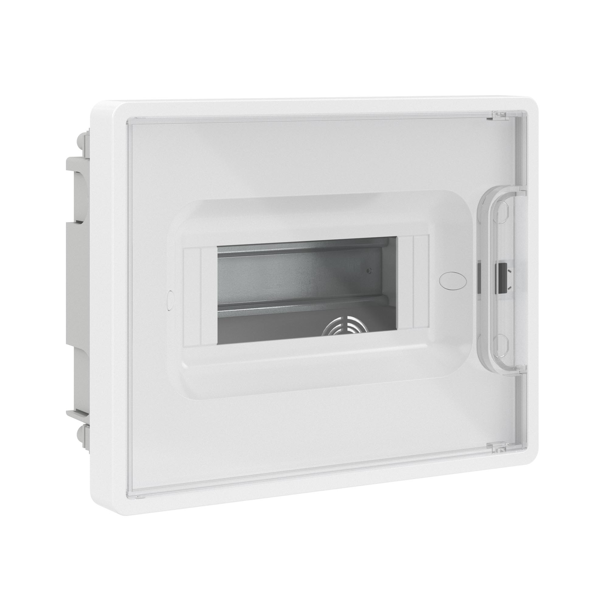 Е10. Щиток F08B3WT 8 мод встраиваемый для полых стен Фрейм (FRAME), белый, с прозрачной дверцей,  (ДКС)
