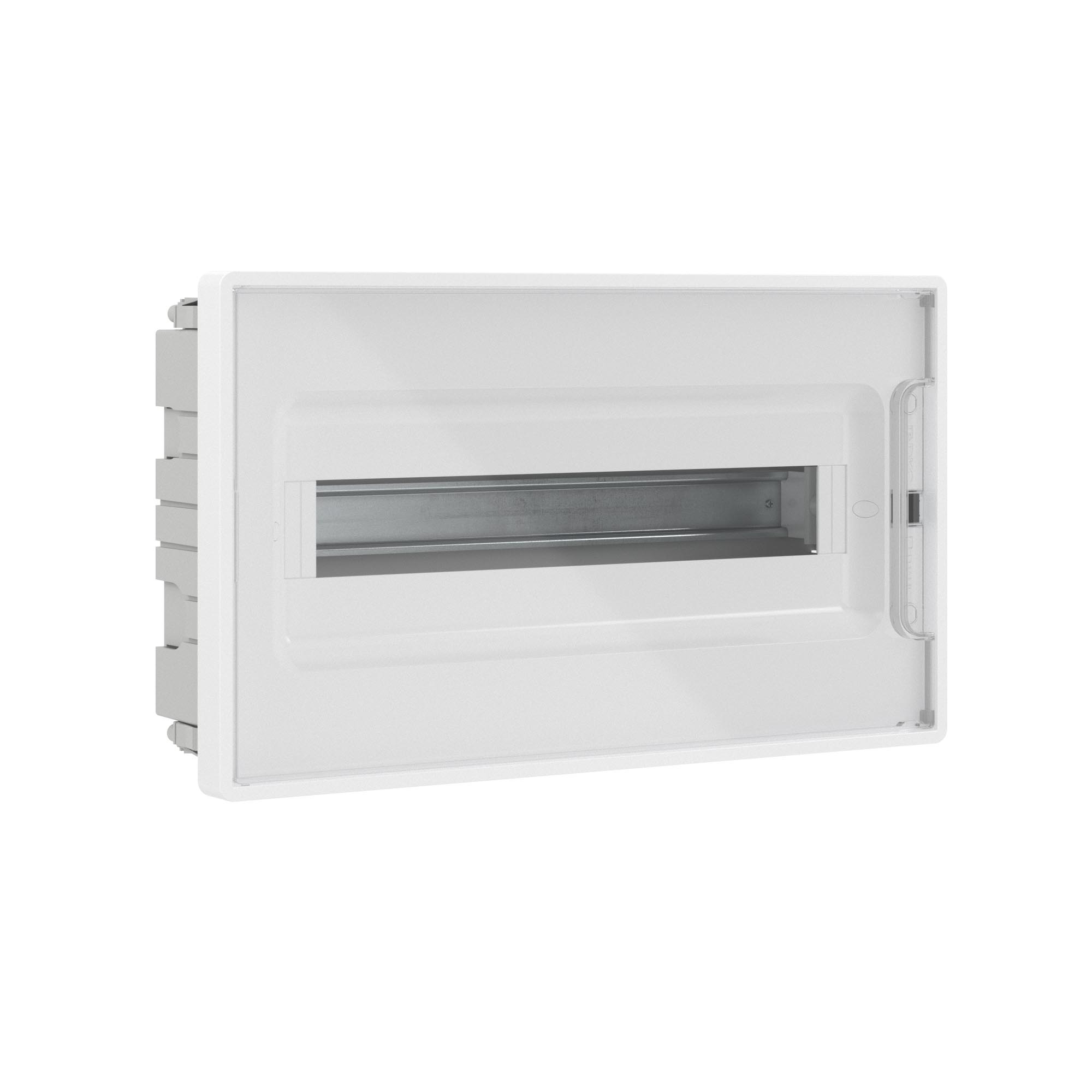 Е10. Щиток F18B3WT 18 мод встраиваемый для полых стен Фрейм (FRAME), белый, с прозрачной   (ДКС)