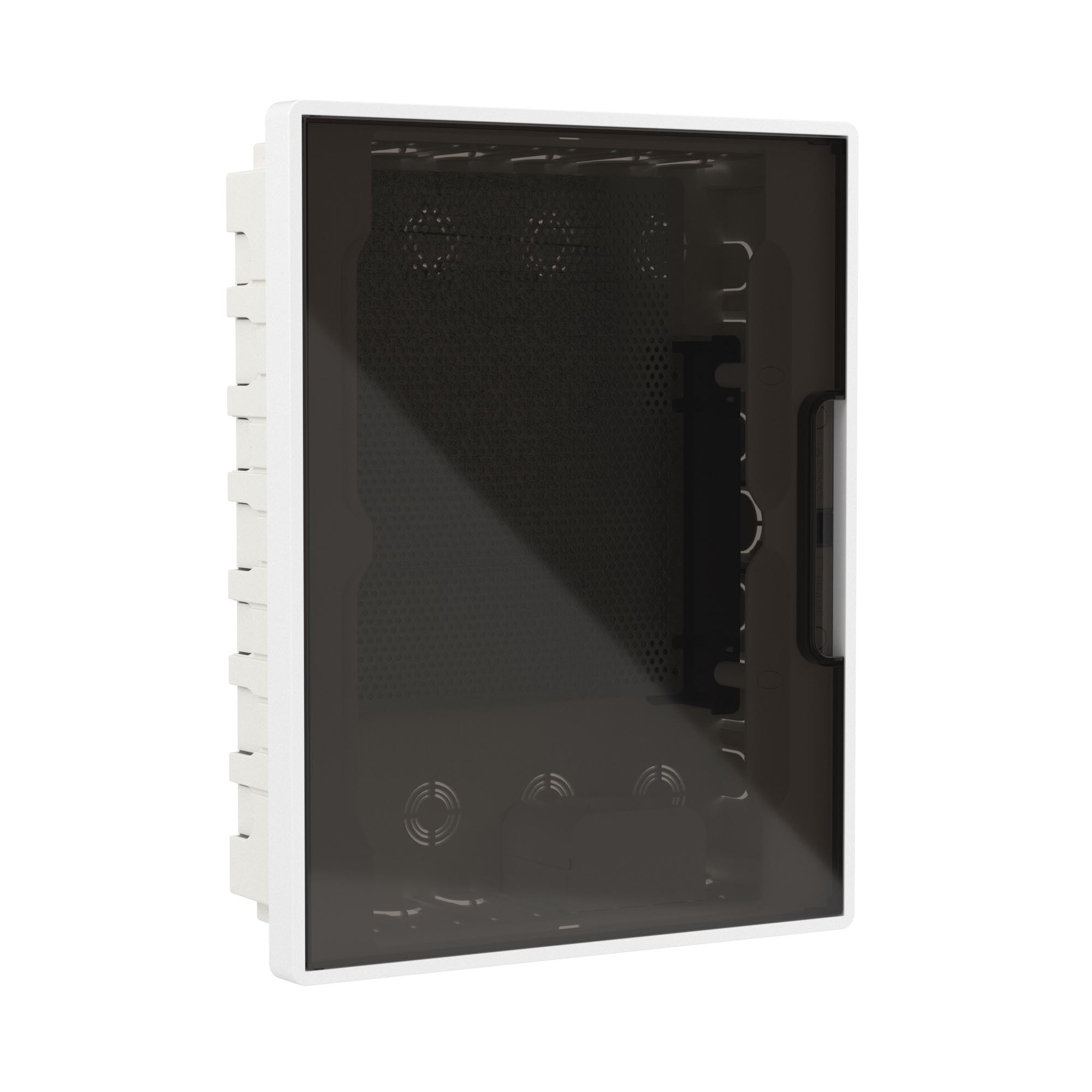 Е10. Щиток F24B4WD 24 мод встраиваемый слаботочный Фрейм (FRAME), белый, с тонированной дверцей,  (ДКС)