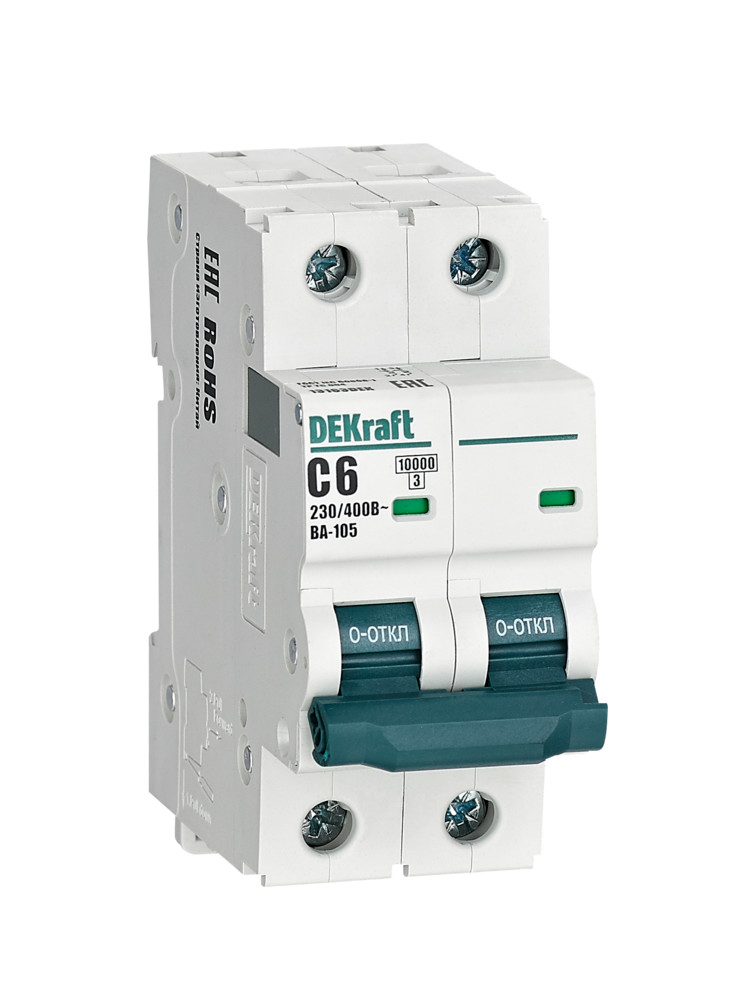 А01. Автоматический 13163DEK выключатель ВА-105 2P 6А C 10кА (Dekraft)