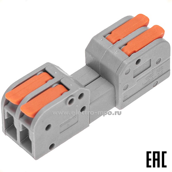 К42. Клемма 07-5262 СМК 222-422R проходная разъемная 2 полюса серая 0,2-2,5/4мм2 (Rexant)