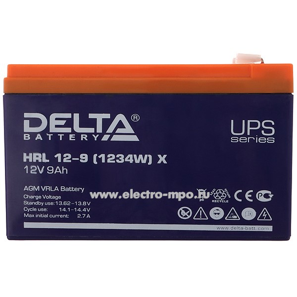 Н6544. Аккумуляторная батарея HRL12-9X 12В 9Ач срок службы 12 лет (Delta Китай)