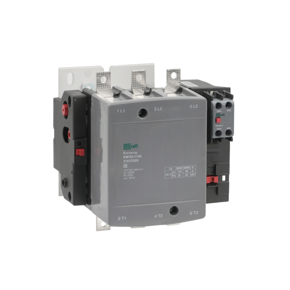 А75. Контактор 21937DEK 115А 220В АС3 АС4 1НО+1НЗ КМ-102 (Dekraft) А75. Контактор 21937DEK 115А 220В АС3 АС4 1НО+1НЗ КМ-102 (Dekraft)
